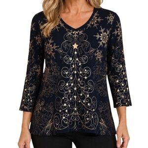 NEW Jess & Jane Large Christmas Tree Black Gold 100% Cotton Classy Subdued